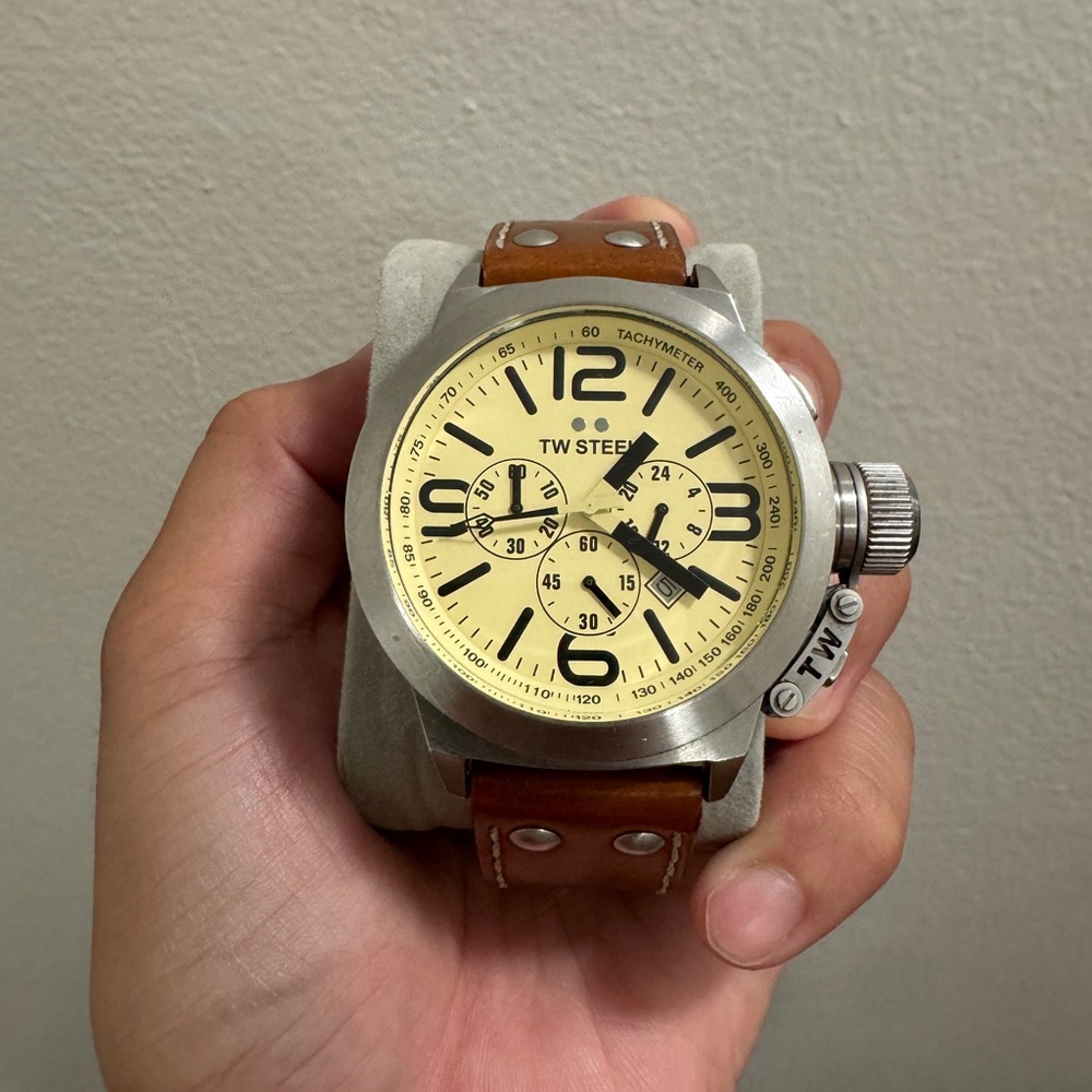 TW Steel Silver Case with Tan Strap Watch